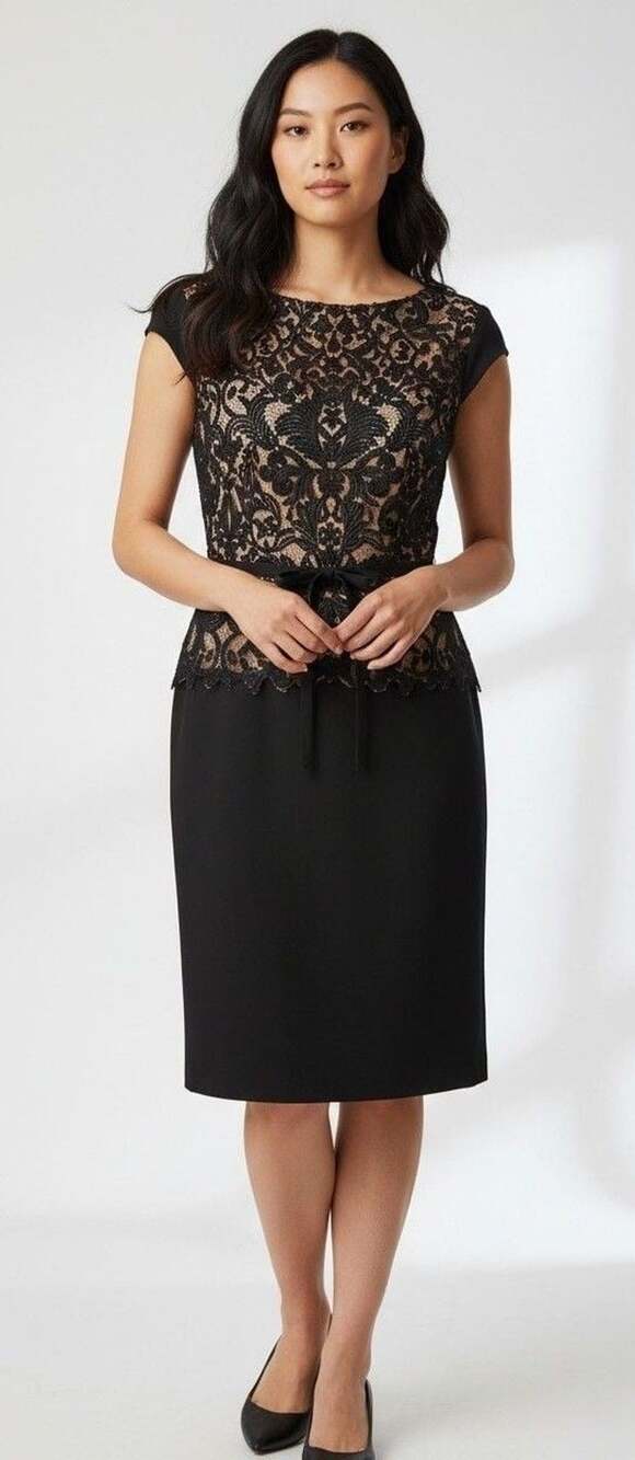 Tadashi Shoji Lace Bodice Sheath Dress Size 10 Black